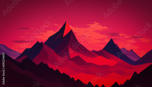Illustration of poly triangle shaped landscape, mountain in red colored. Can be used as wallpaper or banner.