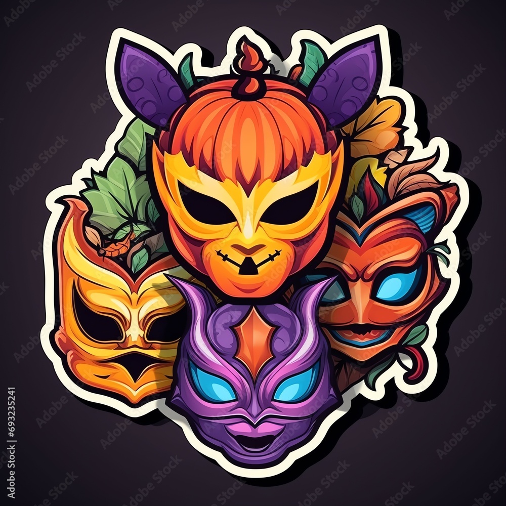 sticker design of halloween masks cute bright mask