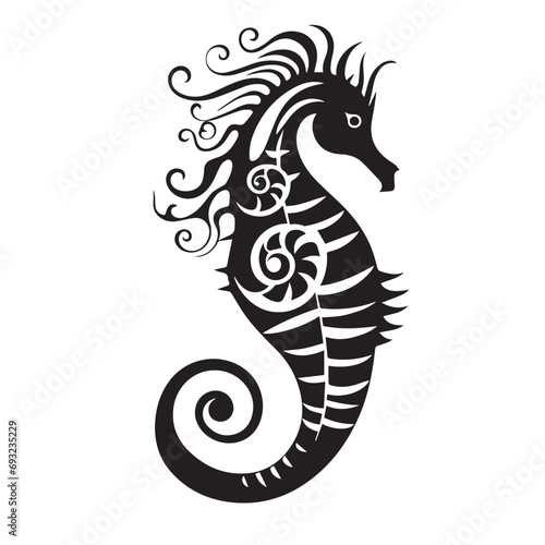 Seahorse in cartoon, doodle style. Isolated 2d vector illustration in logo, icon, sketch style, Eps 10, black and white. AI Generative