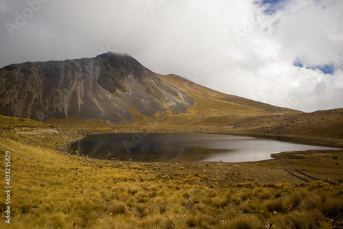 Landscape of a lake and mountain at Nevado de Toluca, Mexico 