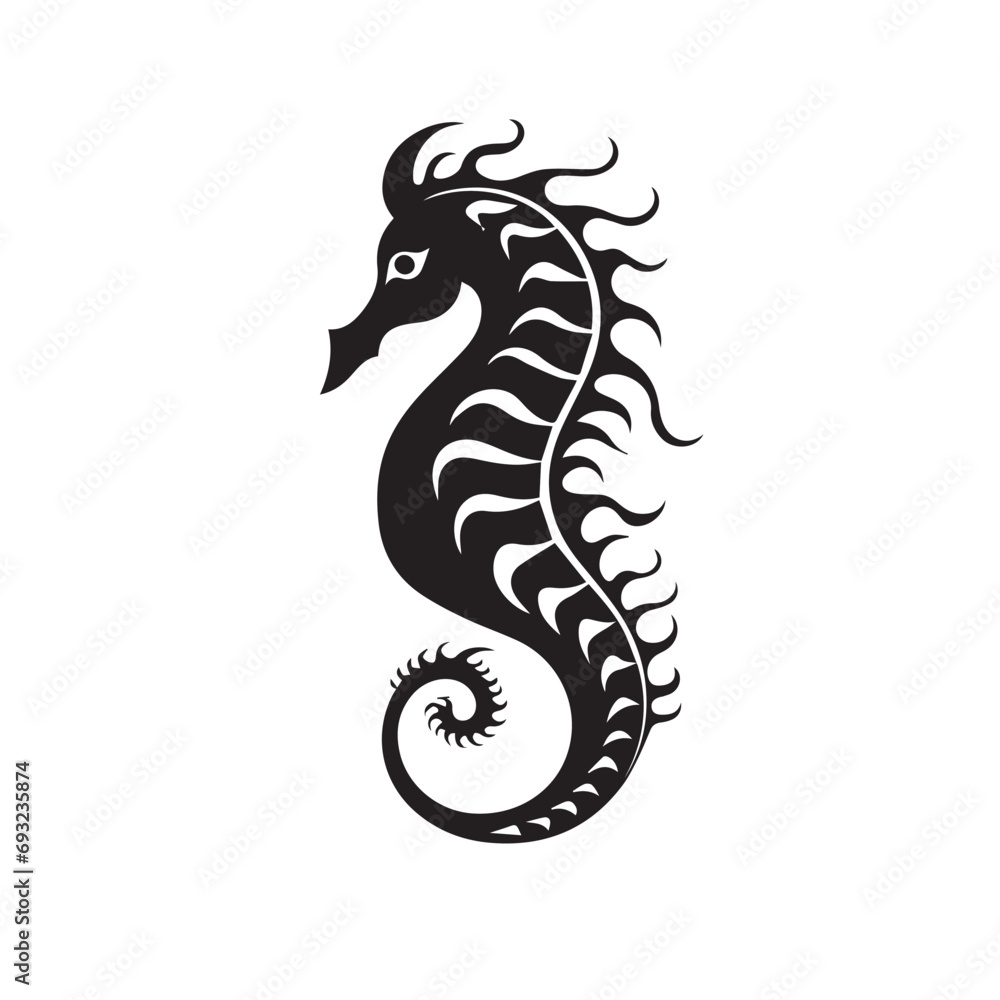 Seahorse in cartoon, doodle style. Isolated 2d vector illustration in logo, icon, sketch style, Eps 10, black and white. AI Generative