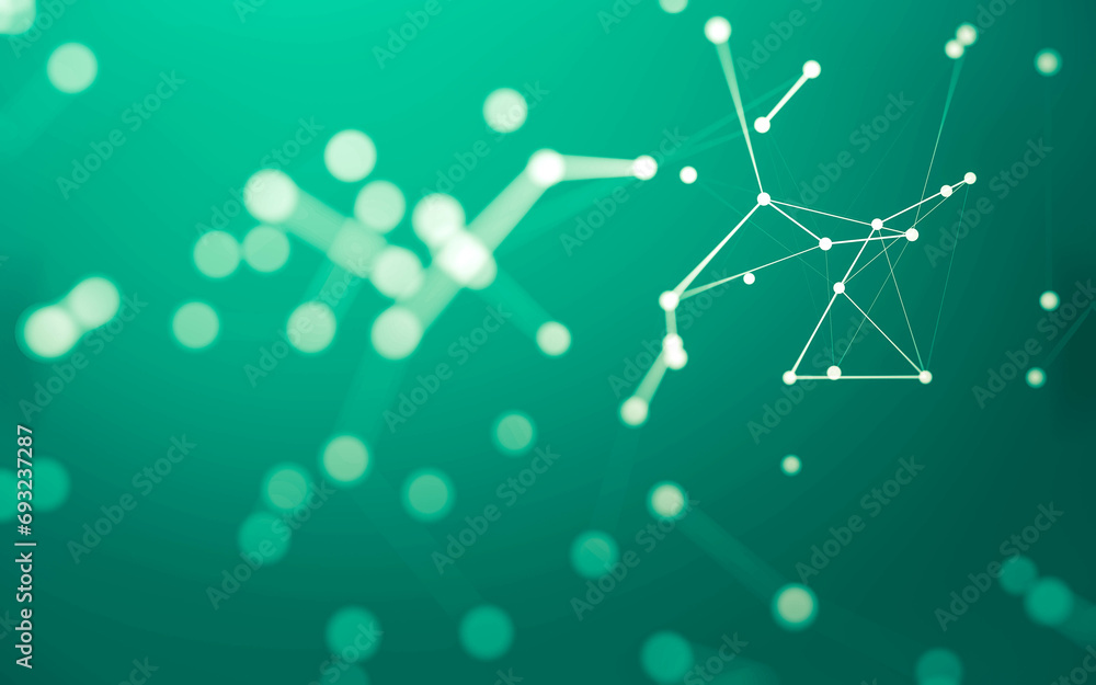 Fototapeta premium Abstract background. Molecules technology with polygonal shapes, connecting dots and lines. Connection structure. Big data visualization.