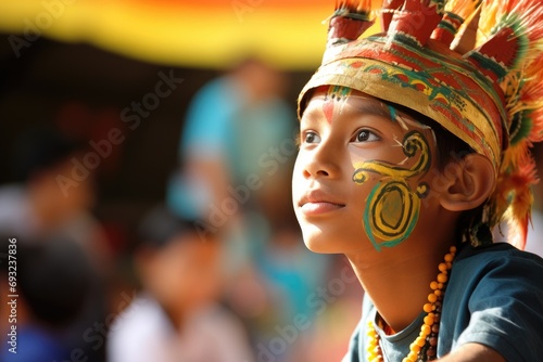 A young male student participating in a cultural festival.