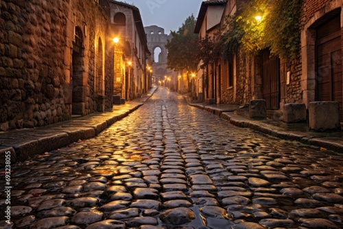 Ancient Roman street, cobblestone path, daily life