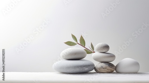 Wellness stones spa and orchid on marble table. 