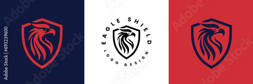 Eagle shield logo Design, Shield eagle logo inspiration, Eagle and shield logo design, Bird, falcon or hawk head badge emblem vector icon
