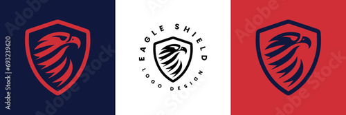 Eagle shield logo Design, Shield eagle logo inspiration, Eagle and shield logo design, Bird, falcon or hawk head badge emblem vector icon