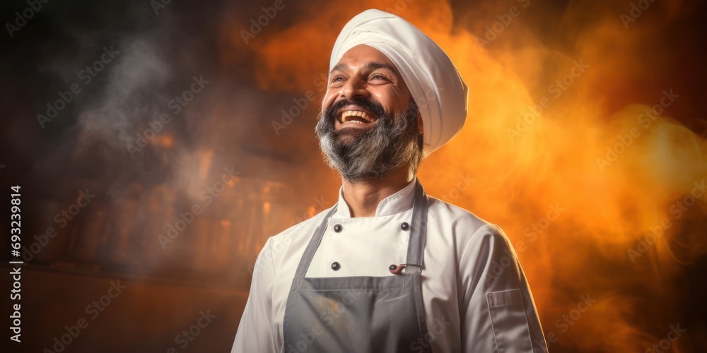 East Indian Male Chef Occupation Employment Good Looking Backdrop Generative AI
