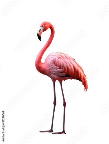 Portrait of a pink flamingo standing isolated on white  transparent