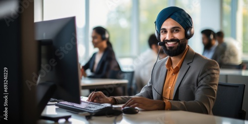 East Indian Male Customer Service Representative Professional Profession Good Looking Background Generative AI