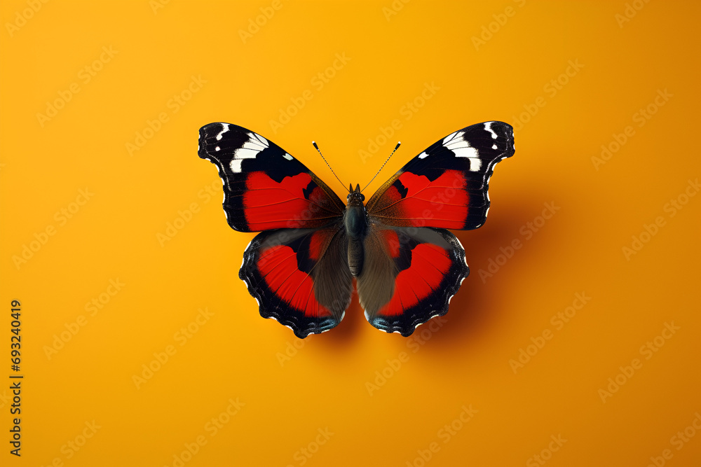 Red Admiral Butterfly on Yellow
 - obrazy, fototapety, plakaty 