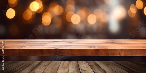 Blank wood table with blurred background for product or design display