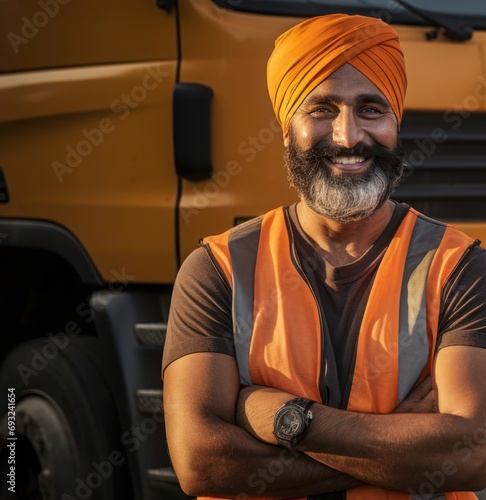 East Indian Man Industrial Truck Operator Professional Profession Handsome Background Generative AI