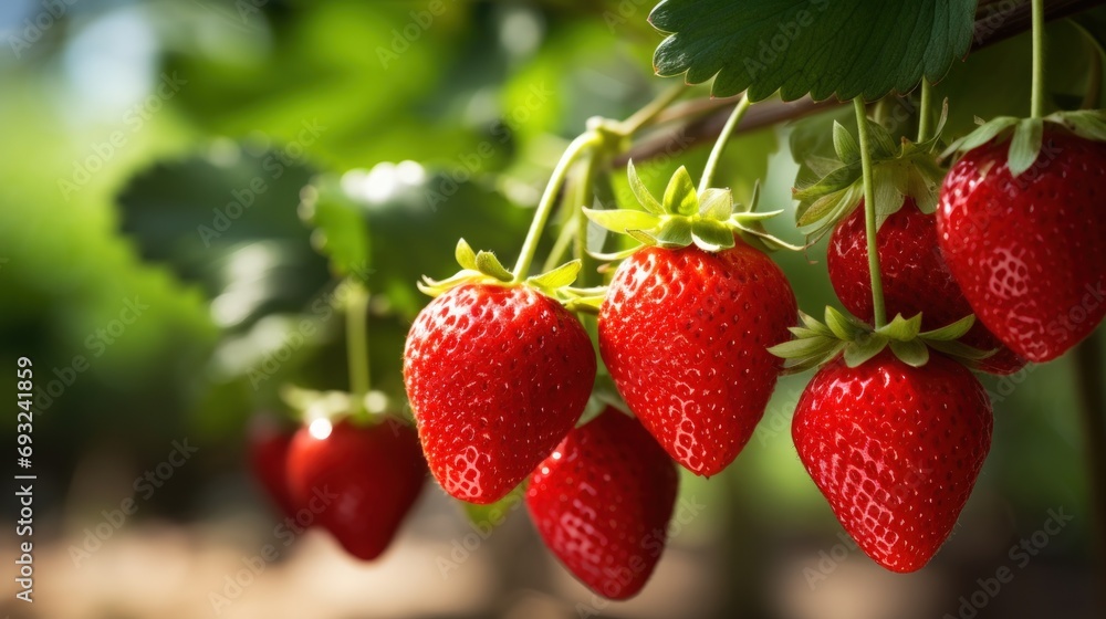 Fresh Strawberries Hanging in Garden Fresh Strawberries Hanging in Garden