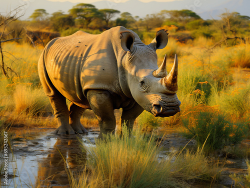 White rhinoceros  Ceratotherium simum  or broad-lipped rhinoceros  mammal from the rhinoceros family  ai generated