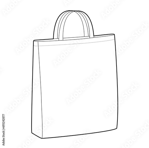 Tote bag silhouette Handbag. Fashion accessory technical illustration. Vector satchel front 3-4 view for Men, women, unisex style, flat handbag CAD mockup sketch outline isolated