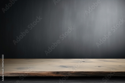 an empty wooden table Gray wall