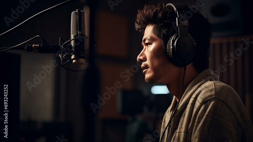 レコーディングする歌手の男性・吹き替えする俳優・声優
