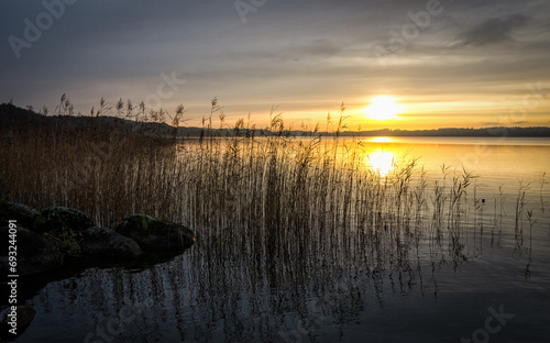 November sunrise over the Swedish lake