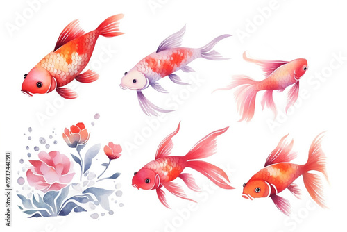 Set of watercolor paintings Koi fish on white background.  © pritsadee