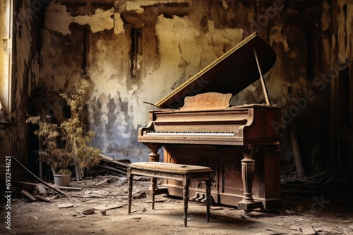 An old piano in a lost place building. © Michael