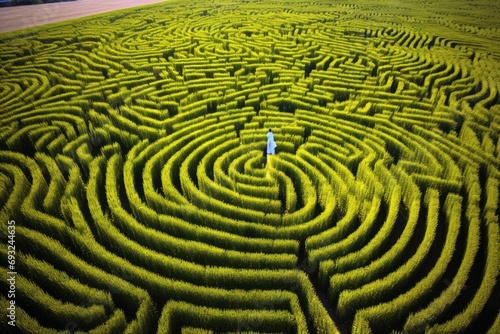 Arial view of a big maze in a corn field.
