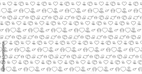 Heart pattern on transparent background. Hearts background design in the form of a collection of black linear hearts, Valentine's Day. Vector illustration