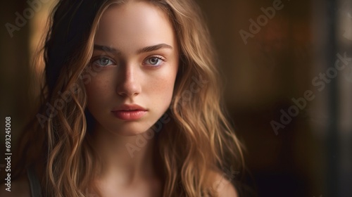 Portrait of a young woman, striking eyes, intense emotions  © john258