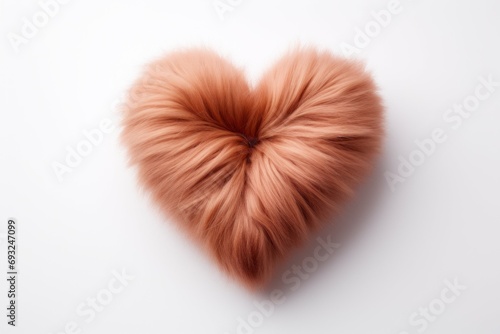 Long fur in the shape of a heart. Background with selective focus and copy space