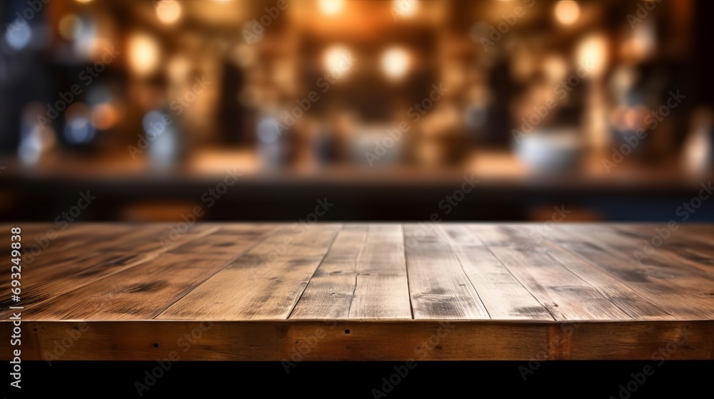 wooden kitchen table in a gorgous kitchen with a strong background bokeh