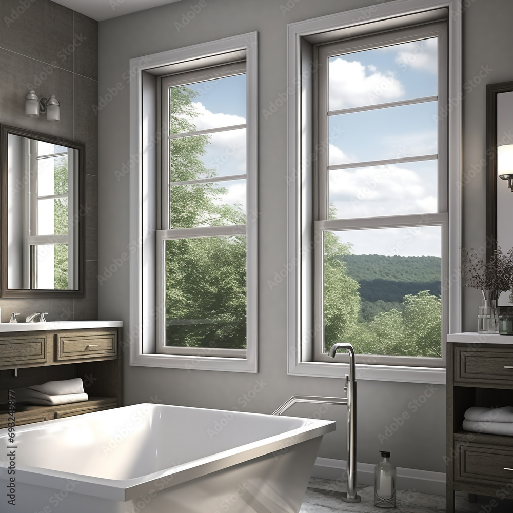 Fototapeta premium Bathroom windows. Modern to classic design.
