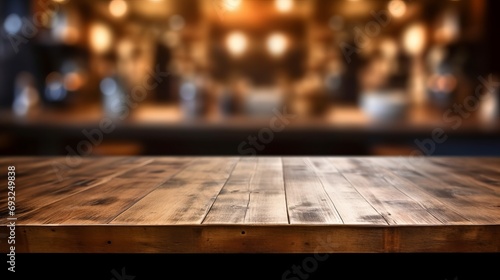 wooden kitchen table in a gorgous kitchen with a strong background bokeh