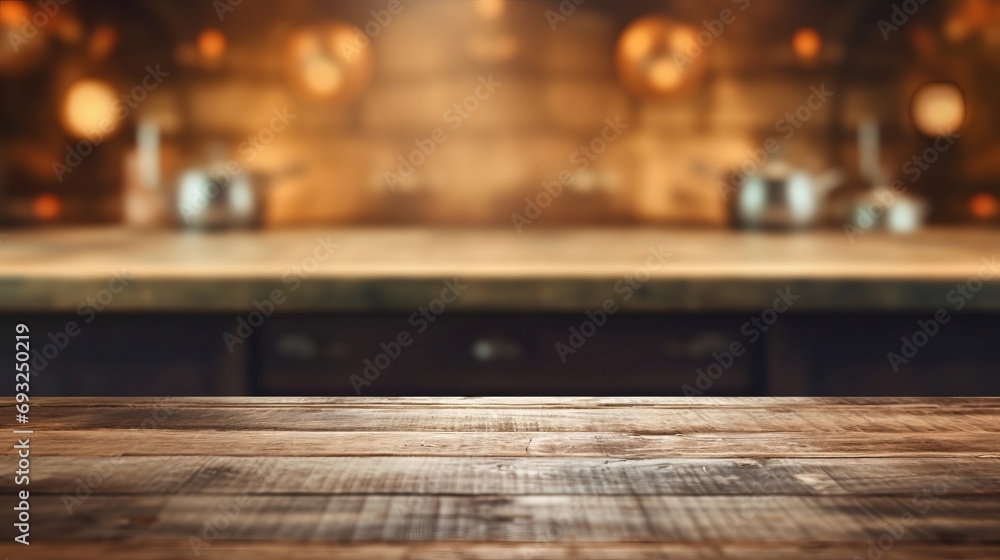 wooden kitchen table in a gorgous kitchen with a strong background bokeh wooden kitchen table in a gorgous kitchen with a strong background bokeh
