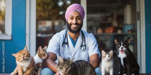 East Indian Male Veterinarian Employee Employment Attractive Backdrop Generative AI photo