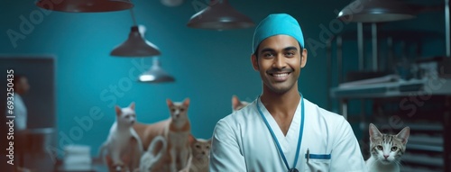 East Indian Man Veterinarian Job Career Attractive Backdrop Generative AI