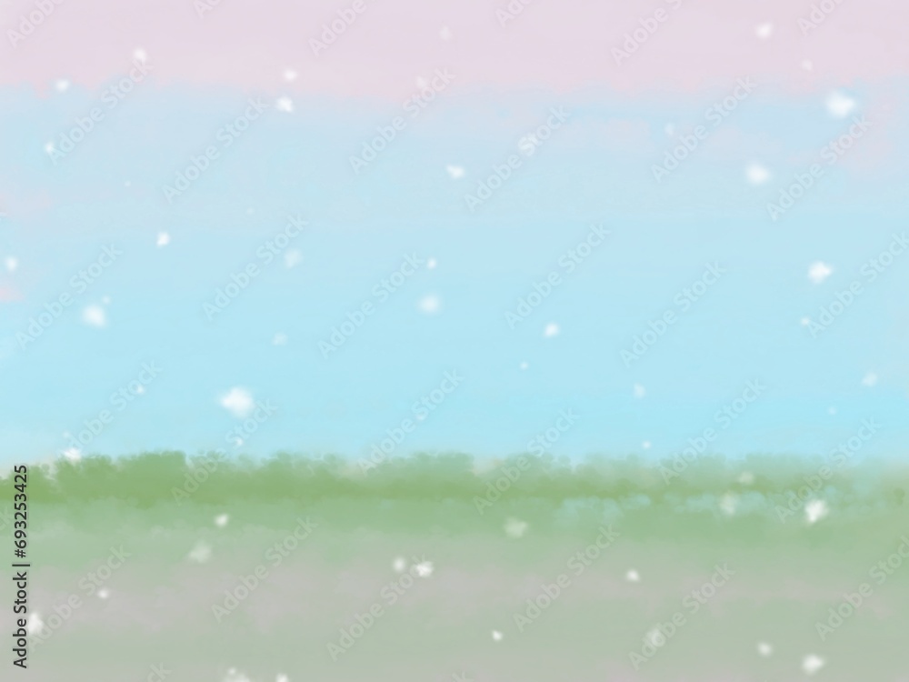 Naklejka premium Sky and snow falling scenery background.
