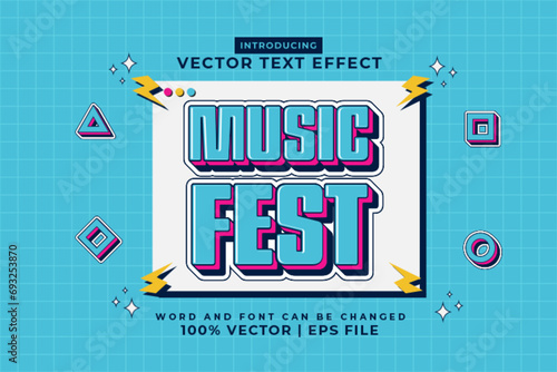 Editable text effect Music Fest 3d Cartoon Cute template style premium vector
