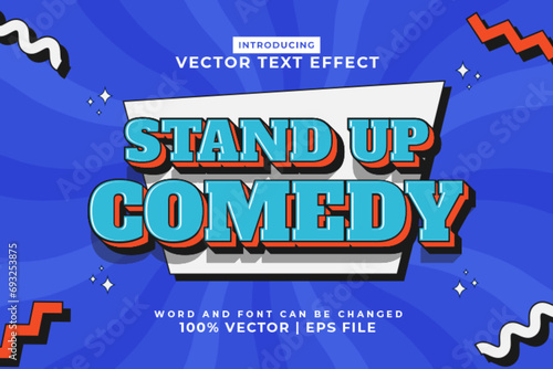 Editable text effect Stand Up Comedy 3d Cartoon Cute template style premium vector