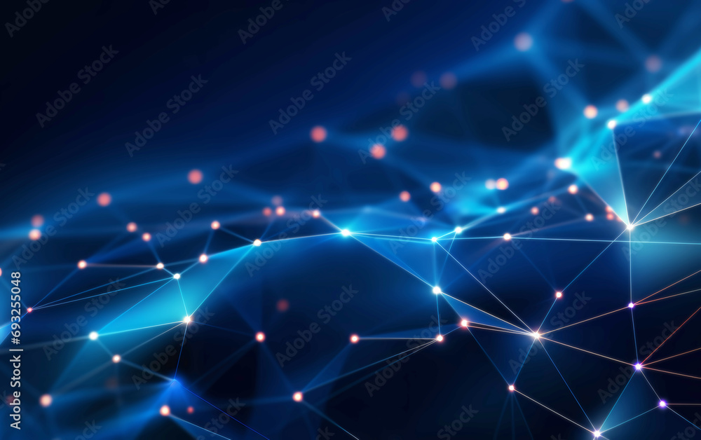 Futuristic High-Tech Blue Background Network Lines. Blue Macro Plexus Background.