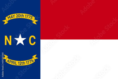 Flag of North Carolina official symbol of USA federal state. Full frame federal flag of North Carolina consisting of horizontal red stripe over white and vertical blue stripe vector illustration photo