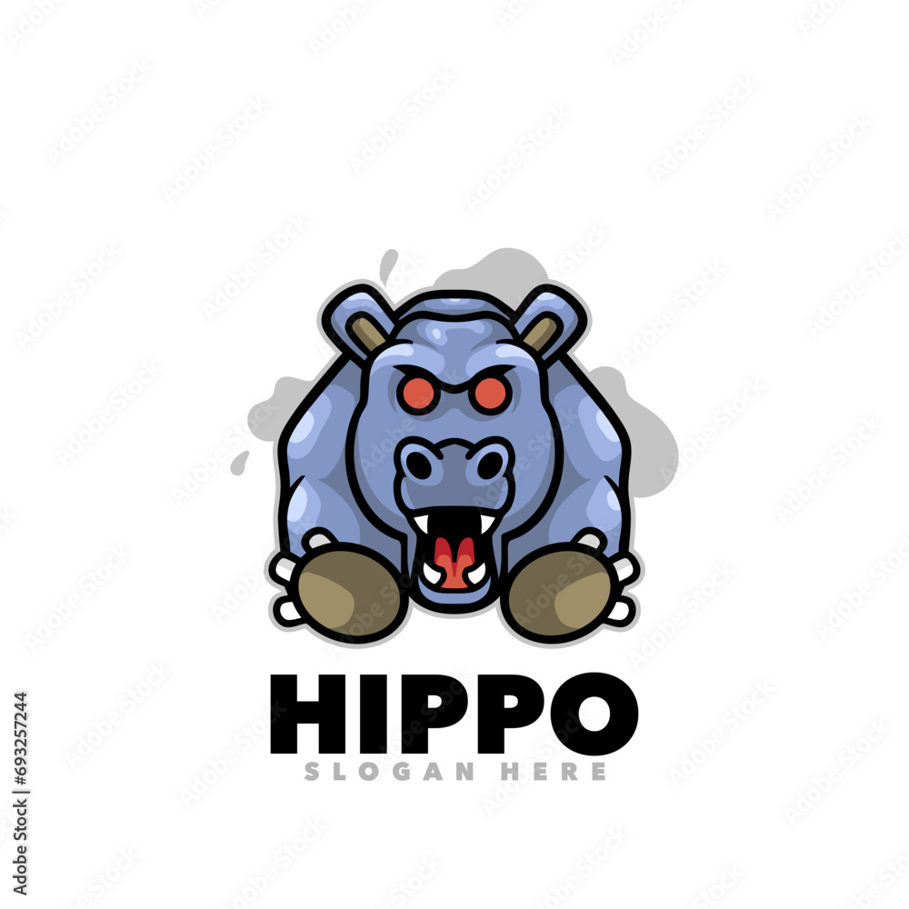 Hippo angry  mascot cartoon logo design template 