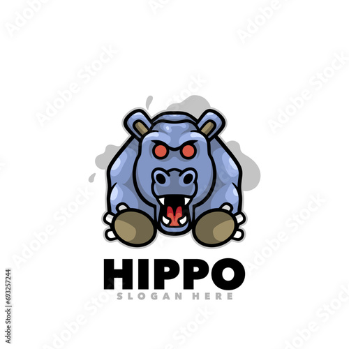 Hippo angry  mascot cartoon logo design template 