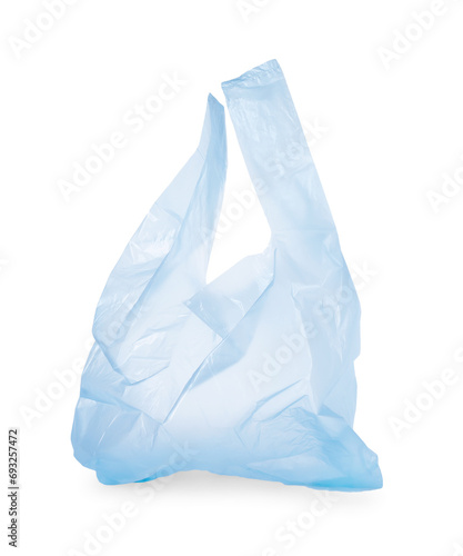 One light blue plastic bag isolated on white