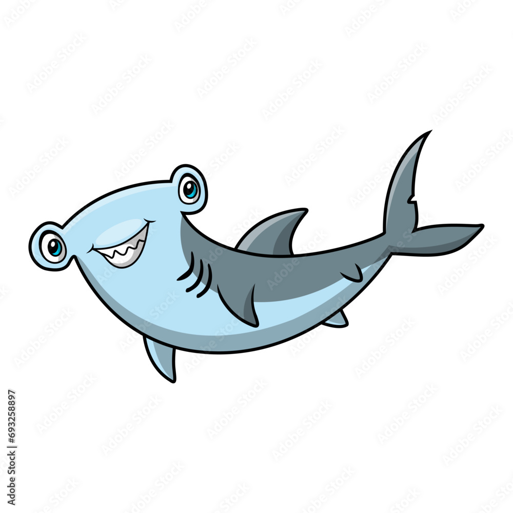 Fototapeta premium Cute hammerhead shark cartoon on white background