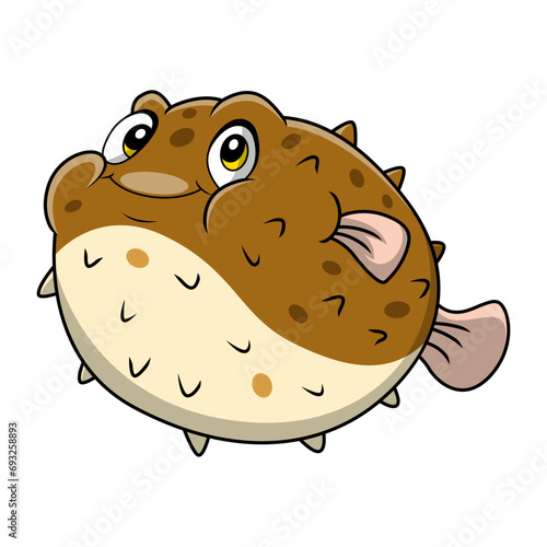 Cute puffer fish cartoon on white background