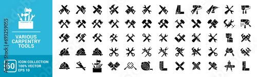 Set of icons related to carpentry tools, various painting tools, carpenter icon templates, mechanic icons editable and resizable EPS 10