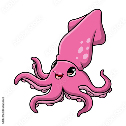  Cute squid cartoon on white background