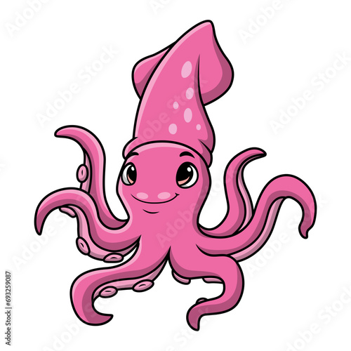  Cute squid cartoon on white background