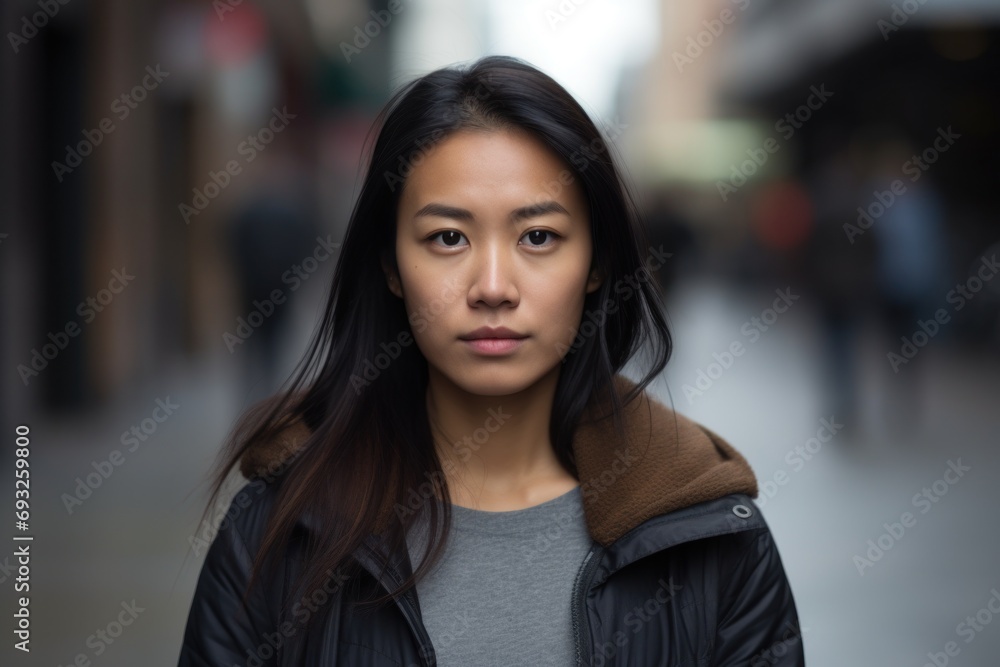 Obraz premium Asian woman serious sad face portrait outdoor