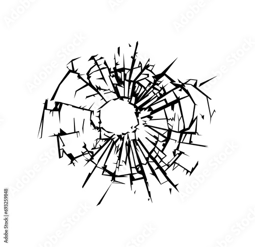 Cracked texture on glass. Broken glass surface on transparent background. 